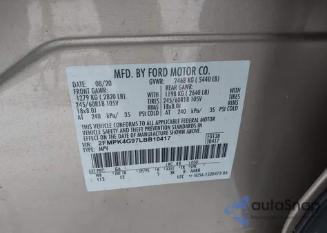 2020 Ford Edge Se z USA, uszkodzony, nr VIN 2FMPK4G97LBB10417